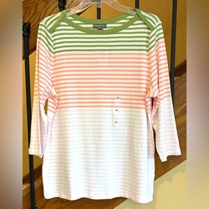 Style & Co Women's Pima Cotton 3/4-Sleeve Top Striped Multi Color SZ. XL NWT